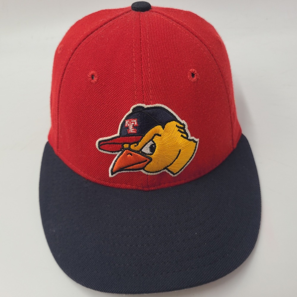 Vintage Toledo Mud Hens Hat Fitted 7 New Era 59Fifty Red Blue MiLB Logo Wool Men